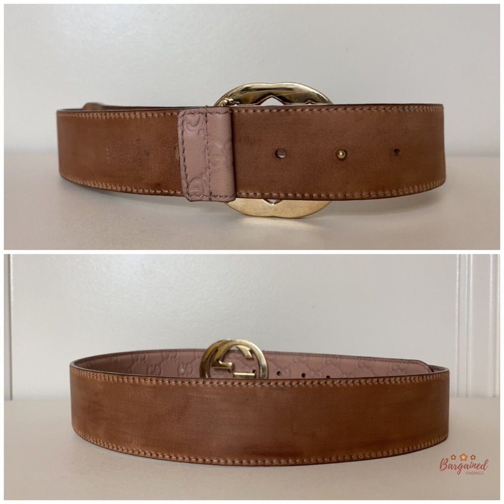 Authentic Gucci Pink Guccissima Leather Gold Interlocking G Buckle Belt 80/32 - Picture 7 of 12